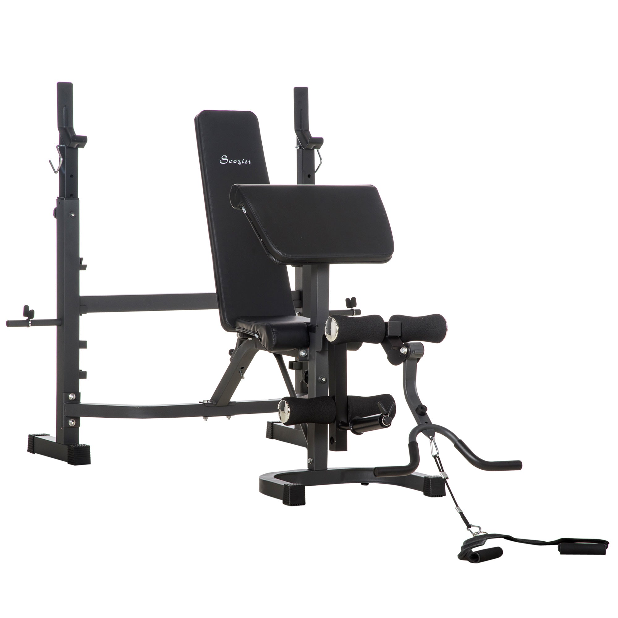 Multifunctional Weight Bench Weight Bench with Adjustable Backrest and Height Adjustable Weight Rack for Full Body Training Gym Load 300 kg 187x140x117-136 cm Black