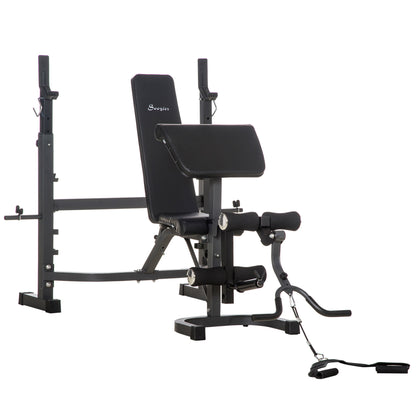 Multifunctional Weight Bench Weight Bench with Adjustable Backrest and Height Adjustable Weight Rack for Full Body Training Gym Load 300 kg 187x140x117-136 cm Black