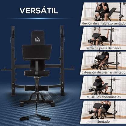 Multifunctional Weight Bench Weight Bench with Adjustable Backrest and Height Adjustable Weight Rack for Full Body Training Gym Load 300 kg 187x140x117-136 cm Black