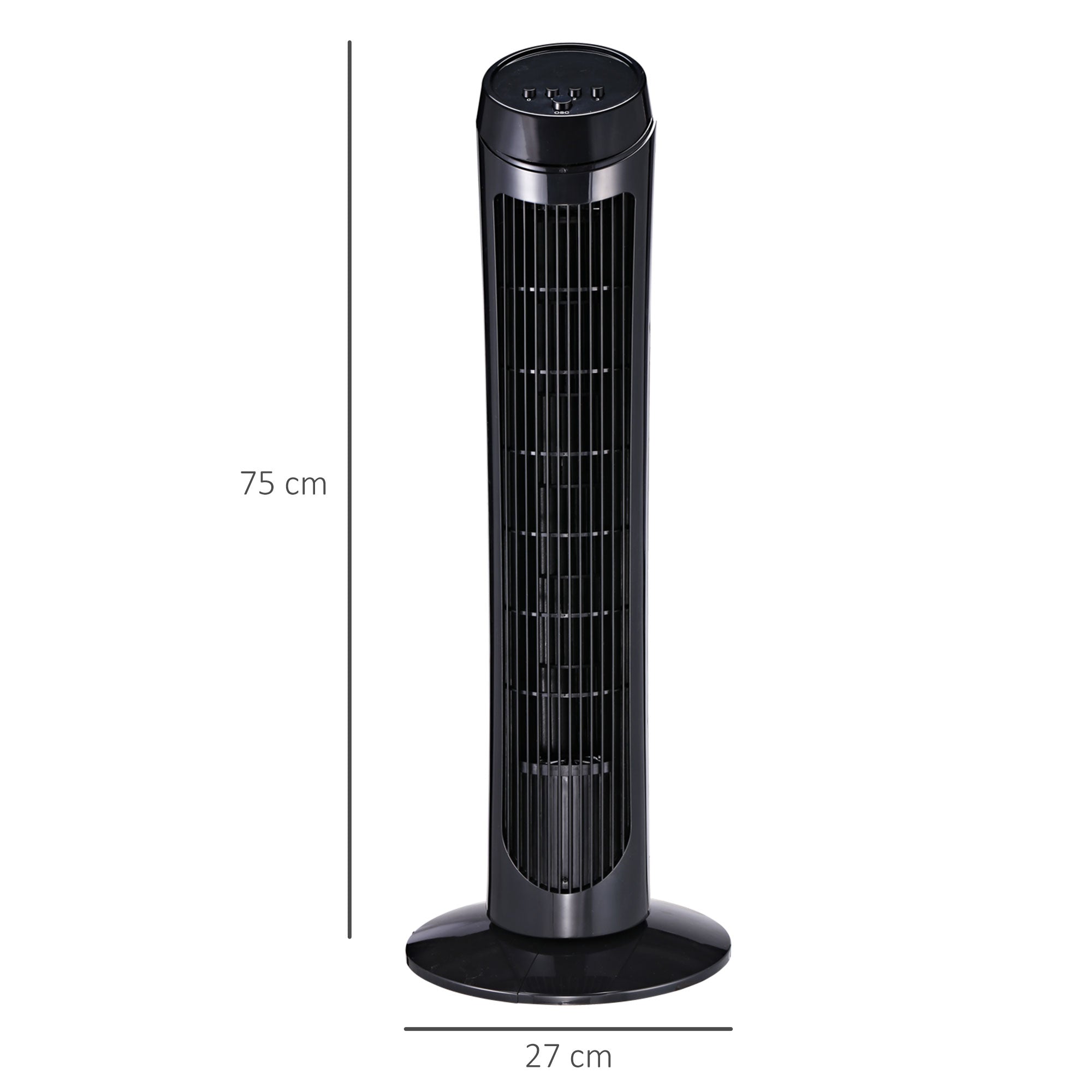 Stand Fan 45 W Tower Fan Fan quiet 3 Ventilation Levels, 70° Oscillation, ABS, Black, Ø27 x H75 cm