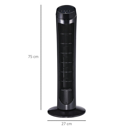 Stand Fan 45 W Tower Fan Fan quiet 3 Ventilation Levels, 70° Oscillation, ABS, Black, Ø27 x H75 cm