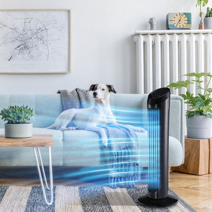 Stand Fan 45 W Tower Fan Fan quiet 3 Ventilation Levels, 70° Oscillation, ABS, Black, Ø27 x H75 cm