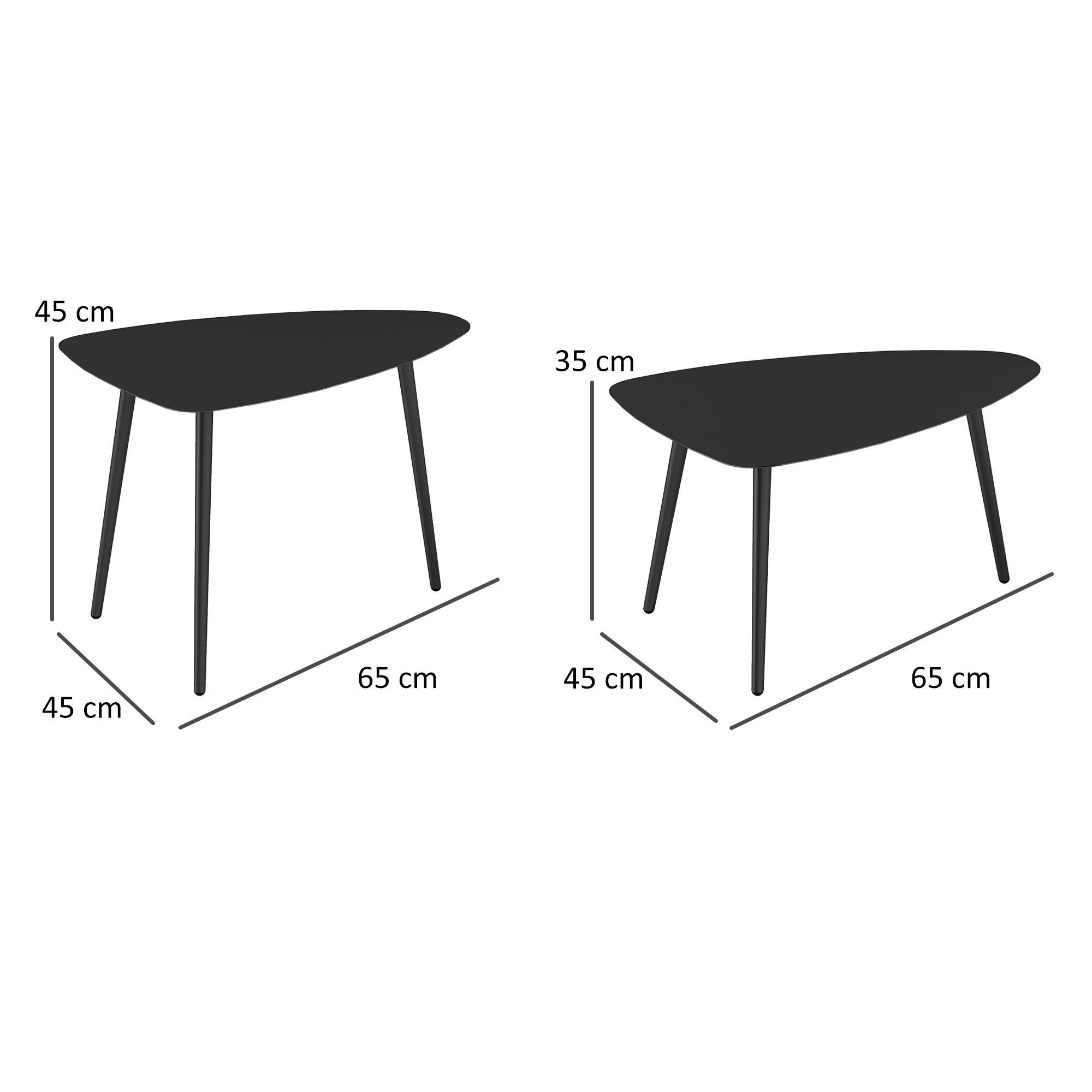 Coffee Table 2-Piece Set, Weatherproof Steel Balcony Table, Side Table in Geometric Design, Outdoor Coffee Table, Garden Table Patio Table for Garden Terrace Balcony Black