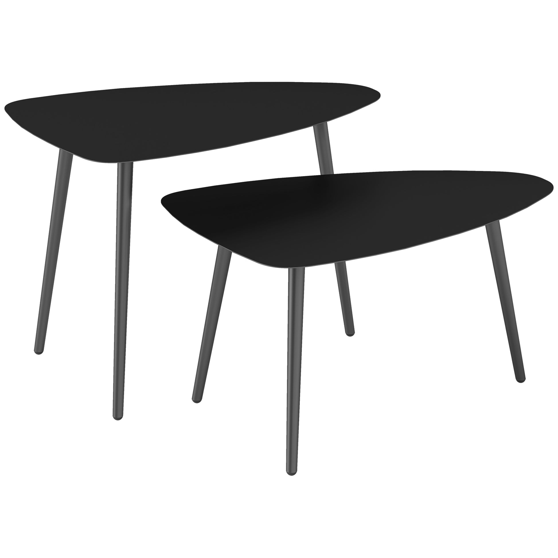 Coffee Table 2-Piece Set, Weatherproof Steel Balcony Table, Side Table in Geometric Design, Outdoor Coffee Table, Garden Table Patio Table for Garden Terrace Balcony Black