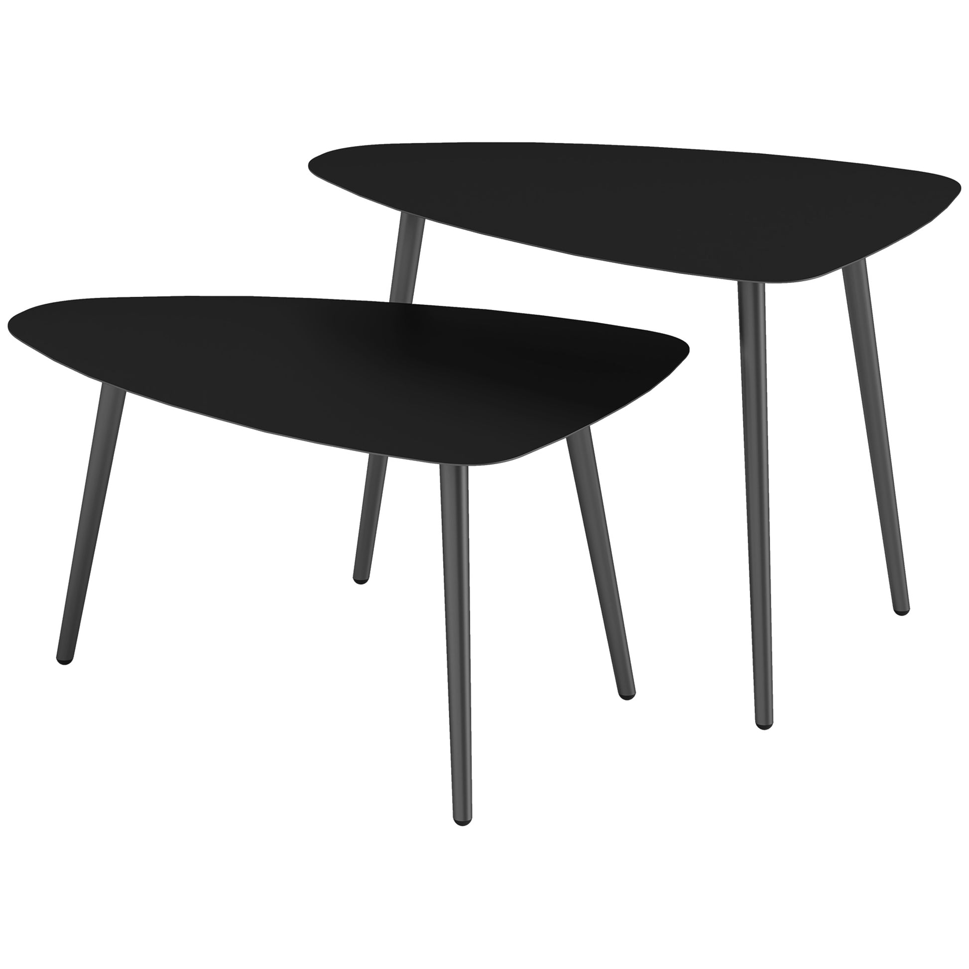 Coffee Table 2-Piece Set, Weatherproof Steel Balcony Table, Side Table in Geometric Design, Outdoor Coffee Table, Garden Table Patio Table for Garden Terrace Balcony Black