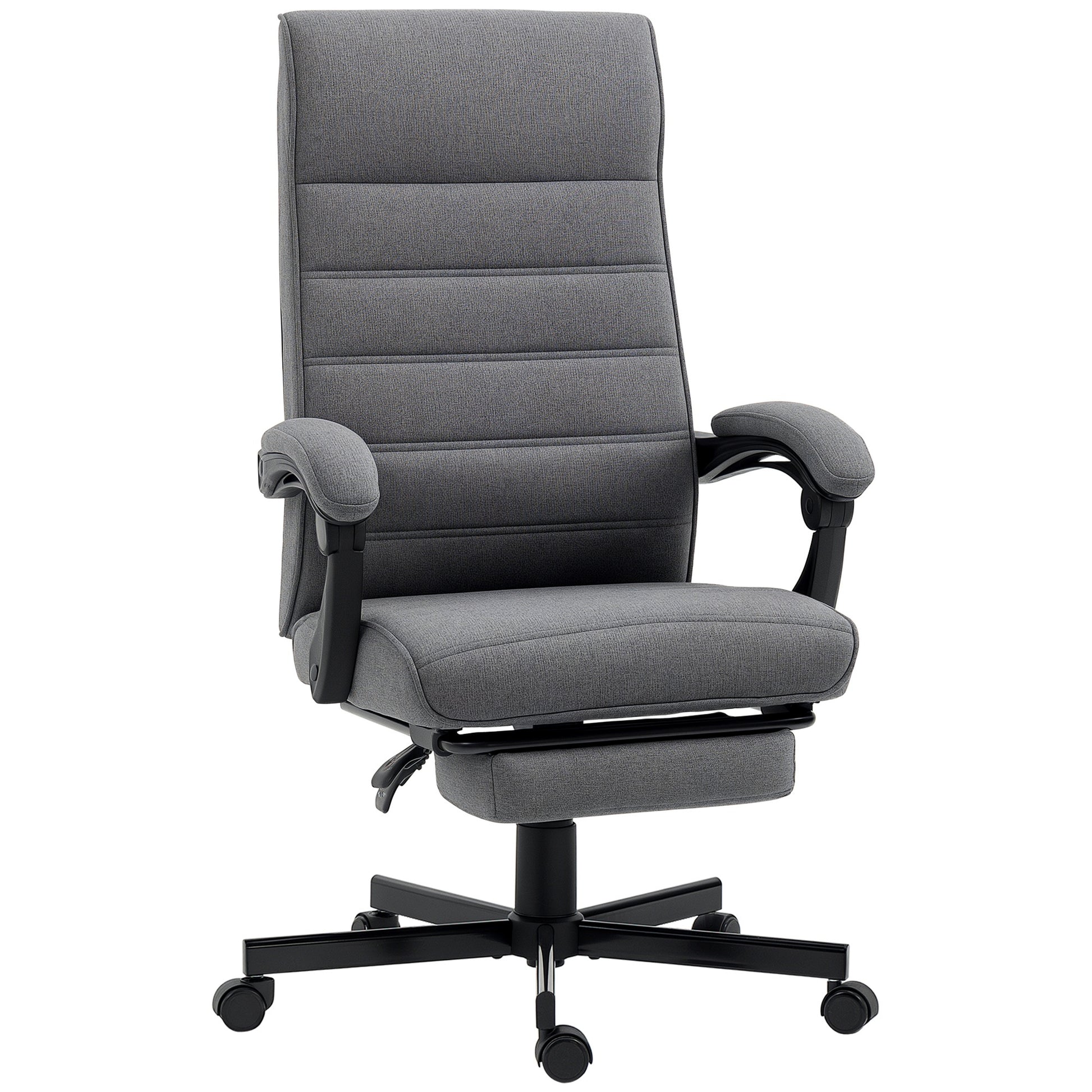 Reclining Office Chair Swivel Desk Chair with Adjustable Height, Retractable Footrest, and Armrests Study Chair Load 120 kg Gray