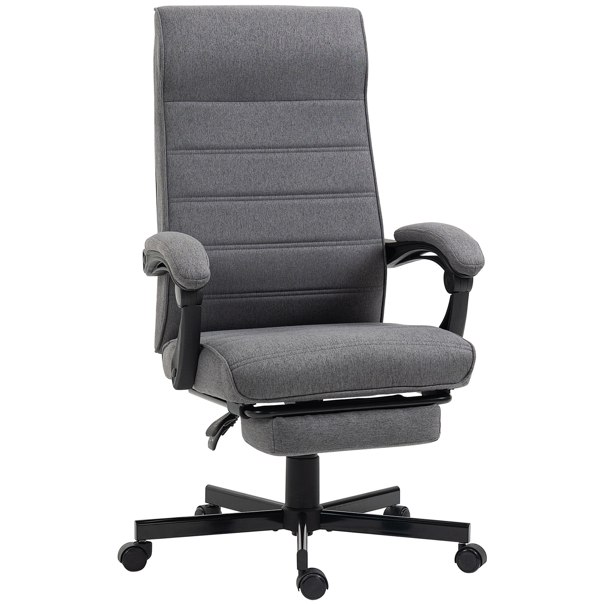Reclining Office Chair Swivel Desk Chair with Adjustable Height, Retractable Footrest, and Armrests Study Chair Load 120 kg Gray