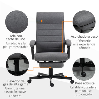 Reclining Office Chair Swivel Desk Chair with Adjustable Height, Retractable Footrest, and Armrests Study Chair Load 120 kg Gray