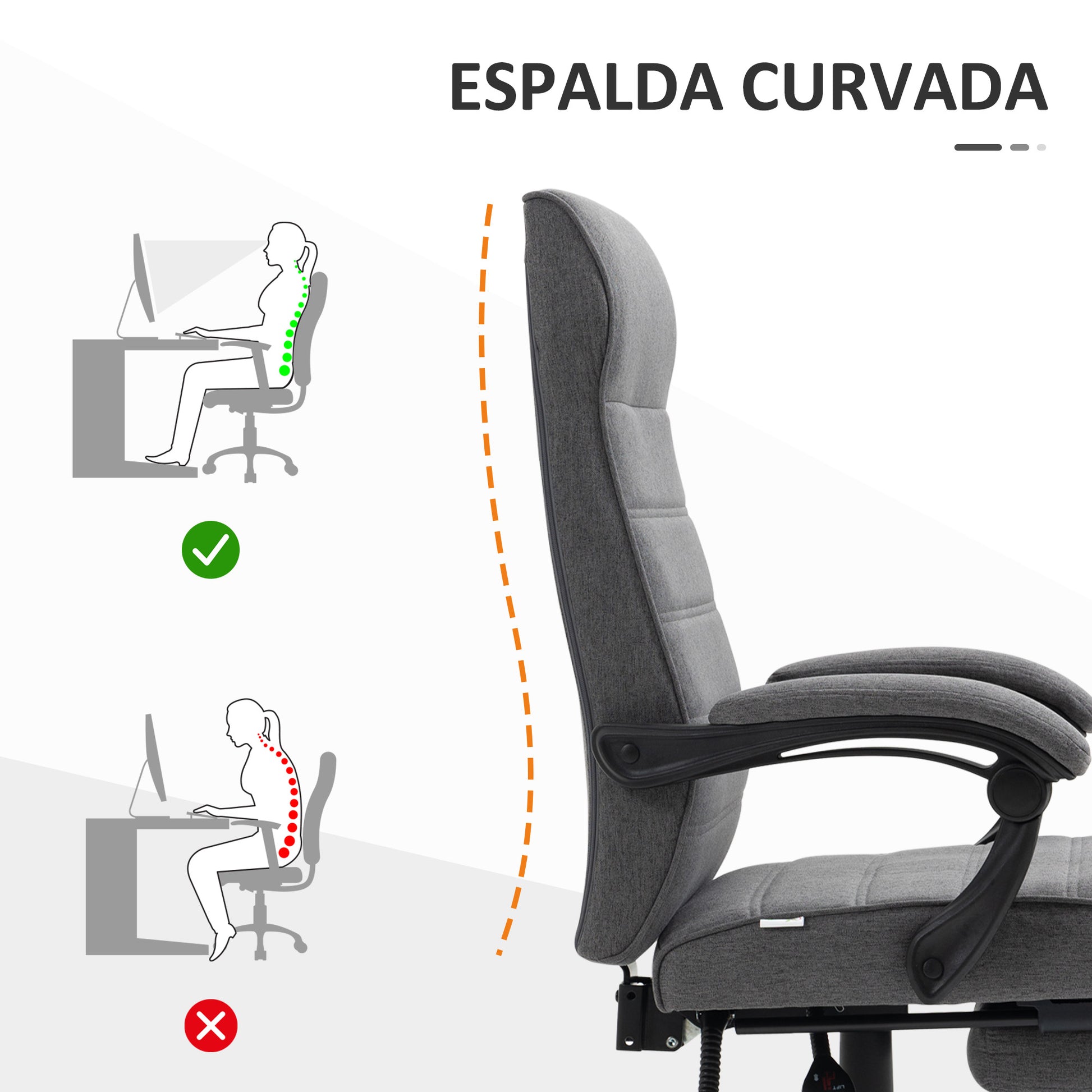 Reclining Office Chair Swivel Desk Chair with Adjustable Height, Retractable Footrest, and Armrests Study Chair Load 120 kg Gray