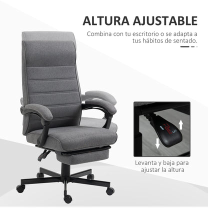 Reclining Office Chair Swivel Desk Chair with Adjustable Height, Retractable Footrest, and Armrests Study Chair Load 120 kg Gray