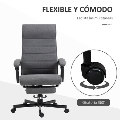 Reclining Office Chair Swivel Desk Chair with Adjustable Height, Retractable Footrest, and Armrests Study Chair Load 120 kg Gray