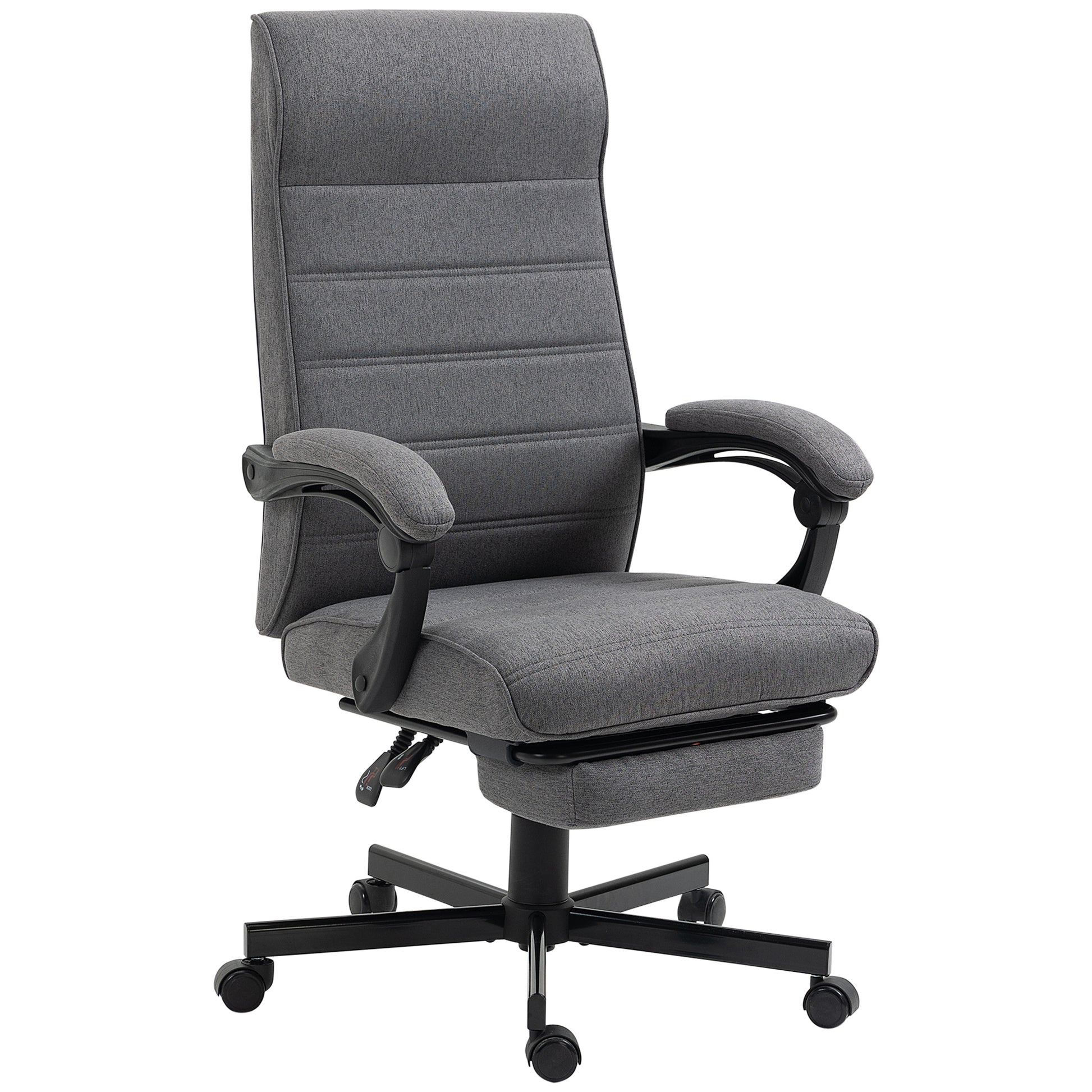Reclining Office Chair Swivel Desk Chair with Adjustable Height, Retractable Footrest, and Armrests Study Chair Load 120 kg Gray