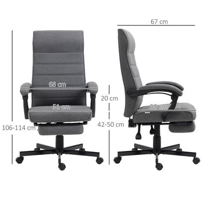 Reclining Office Chair Swivel Desk Chair with Adjustable Height, Retractable Footrest, and Armrests Study Chair Load 120 kg Gray