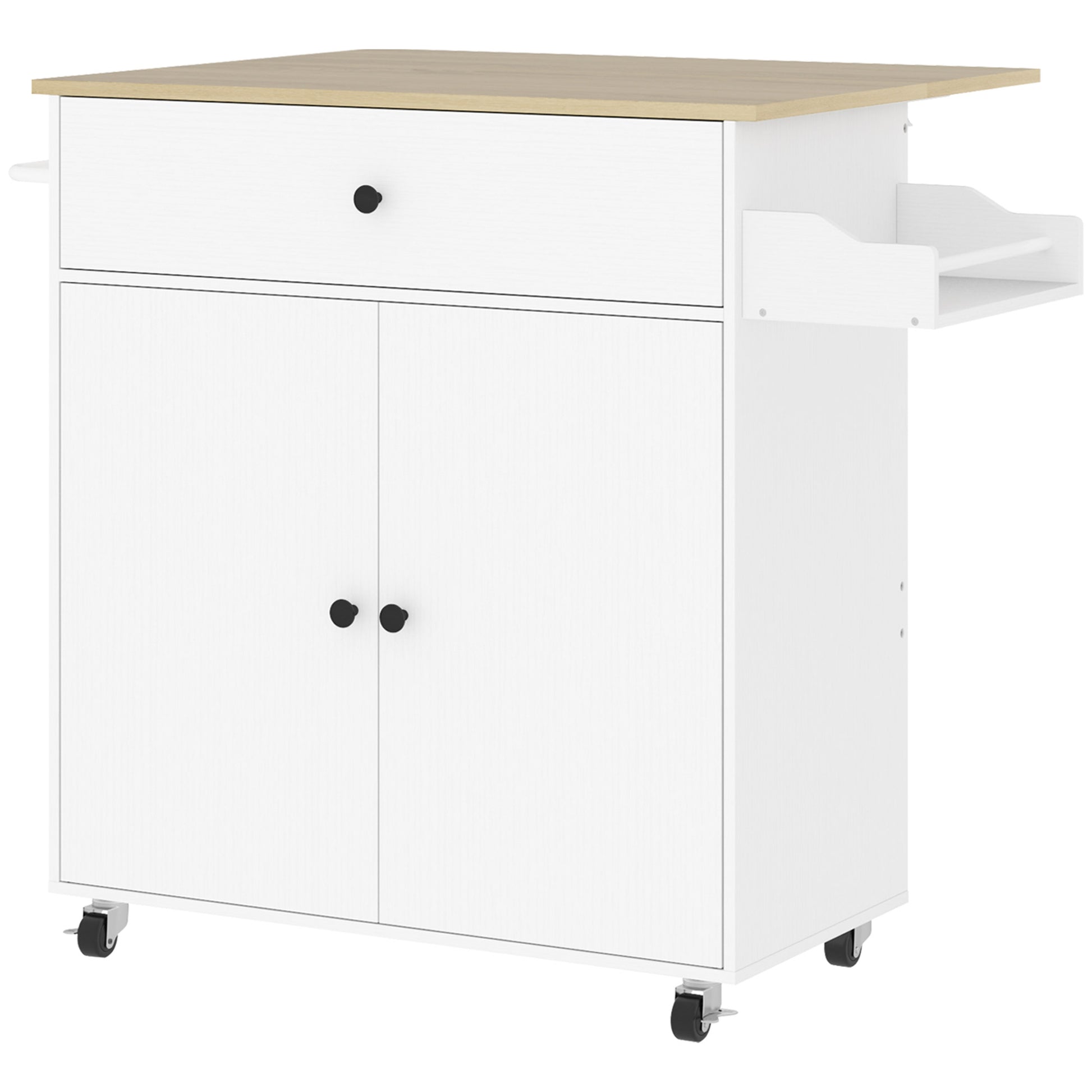 Kitchen Island Kitchen Cart on Wheels with Folding Countertop, Drawer, Kitchen Cabinet Rollable with Shelf, Towel Bar, Spice Rack, Serving Trolley White