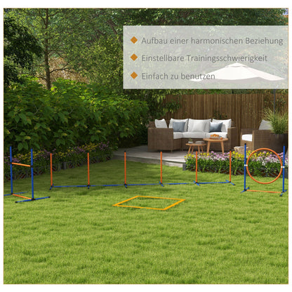 Dog Agility Set, 4-Piece Dog Training with Adjustable Height Agility Hurdles, Weave Poles, Break Box, Jump Hoop, Stick Hurdle Set including Whistle, Carry Bag