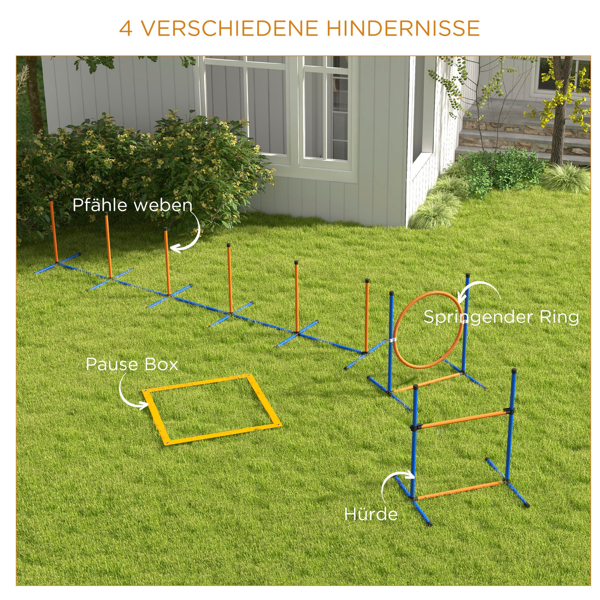 Dog Agility Set, 4-Piece Dog Training with Adjustable Height Agility Hurdles, Weave Poles, Break Box, Jump Hoop, Stick Hurdle Set including Whistle, Carry Bag