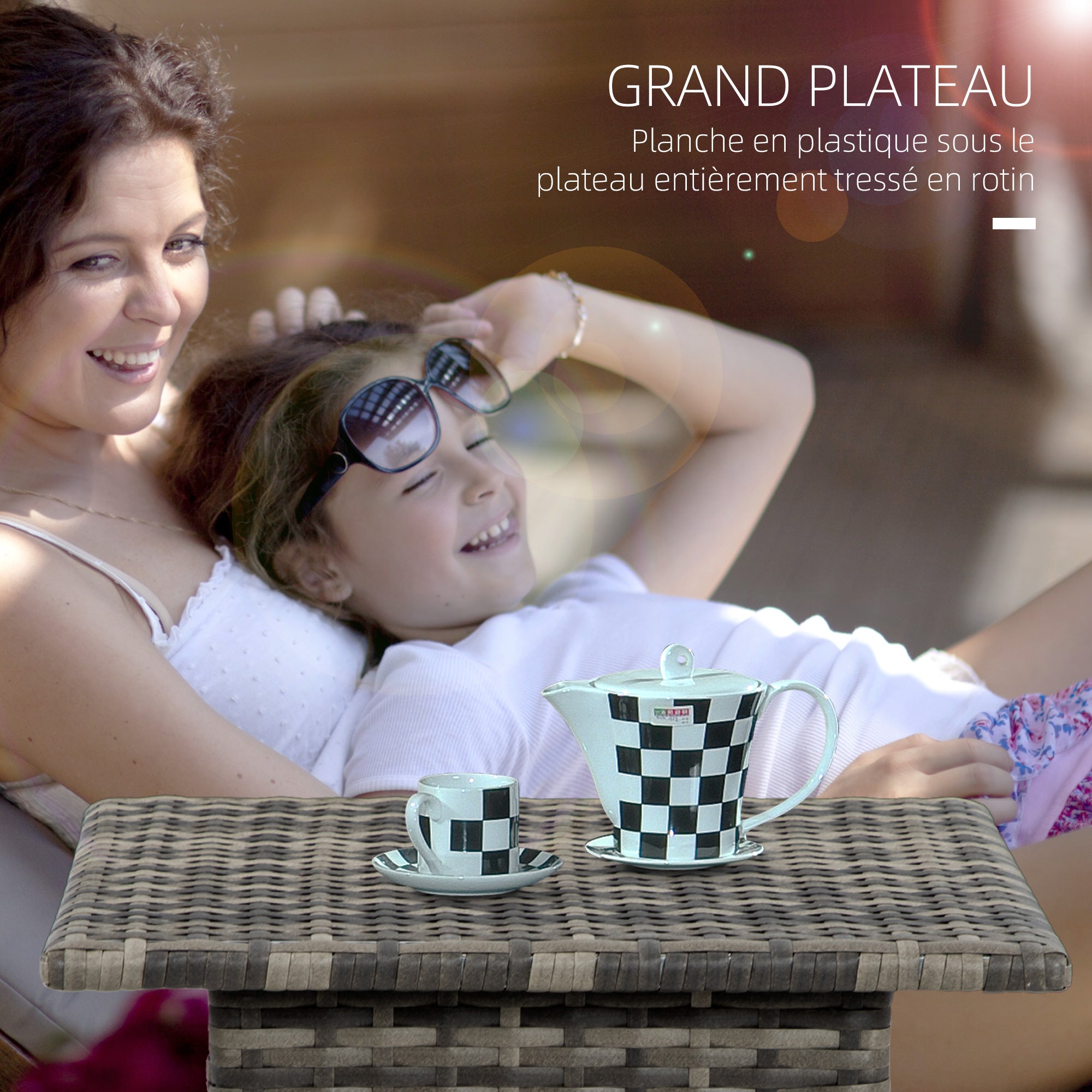 Cozy Chic Style Square Garden Side Coffee Table in Woven Resin - 50 x 50 x 47 cm Black
