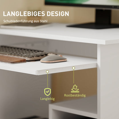 Desk, 80 x 45 cm, Computer Desk, Office Desk with Keyboard Tray, Open Compartments, and Shelves, Chipboard, for Home Office, Bedroom, White