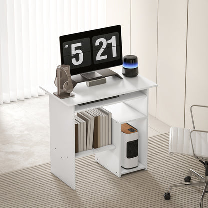 Desk, 80 x 45 cm, Computer Desk, Office Desk with Keyboard Tray, Open Compartments, and Shelves, Chipboard, for Home Office, Bedroom, White