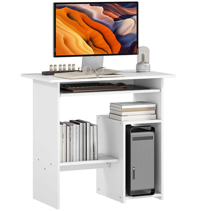 Desk, 80 x 45 cm, Computer Desk, Office Desk with Keyboard Tray, Open Compartments, and Shelves, Chipboard, for Home Office, Bedroom, White