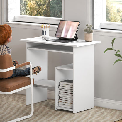 Desk, 80 x 45 cm, Computer Desk, Office Desk with Keyboard Tray, Open Compartments, and Shelves, Chipboard, for Home Office, Bedroom, White