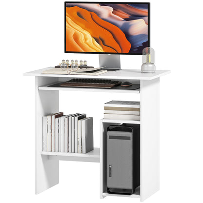 Desk, 80 x 45 cm, Computer Desk, Office Desk with Keyboard Tray, Open Compartments, and Shelves, Chipboard, for Home Office, Bedroom, White