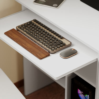 Desk, 80 x 45 cm, Computer Desk, Office Desk with Keyboard Tray, Open Compartments, and Shelves, Chipboard, for Home Office, Bedroom, White