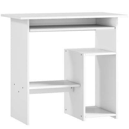 Desk, 80 x 45 cm, Computer Desk, Office Desk with Keyboard Tray, Open Compartments, and Shelves, Chipboard, for Home Office, Bedroom, White