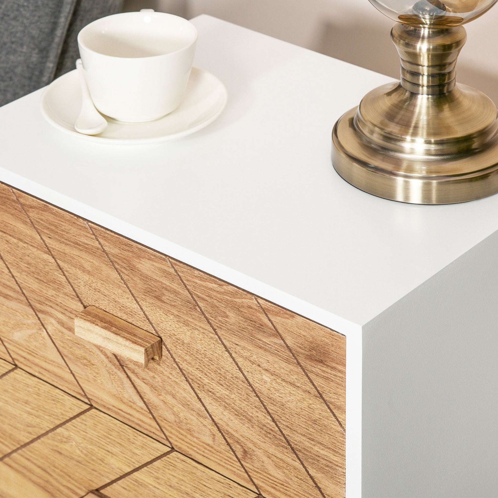 2-Drawer Dresser Bedroom Nightstand with Elevated Legs for Living Room 40x30x55.5 cm White and Natural