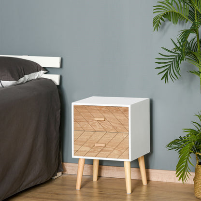 2-Drawer Dresser Bedroom Nightstand with Elevated Legs for Living Room 40x30x55.5 cm White and Natural