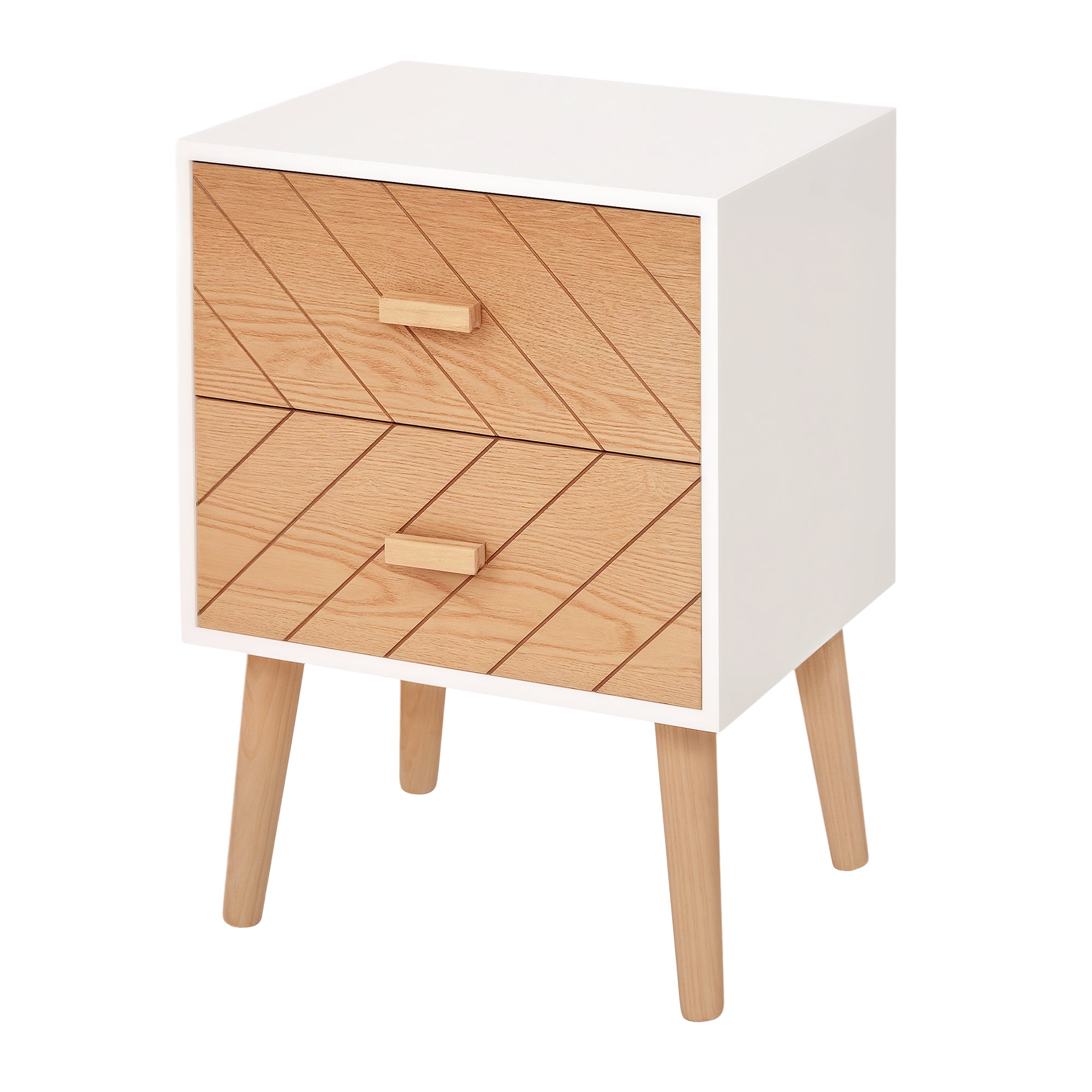 2-Drawer Dresser Bedroom Nightstand with Elevated Legs for Living Room 40x30x55.5 cm White and Natural