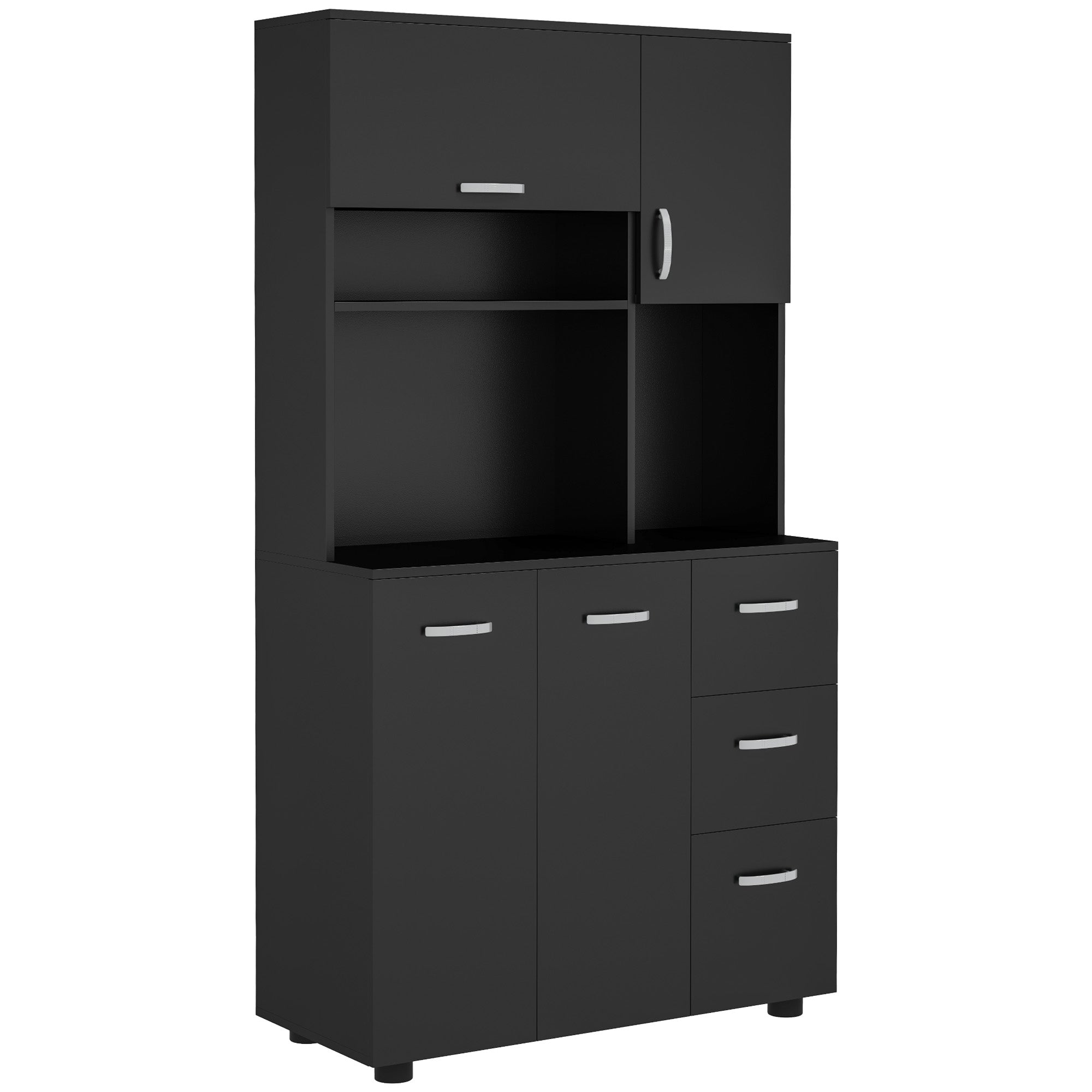 Multi-storage Kitchen Cabinet 4 Doors 3 Drawers Shelf + Large Worktop 89L x 39.5W x 168H cm Black