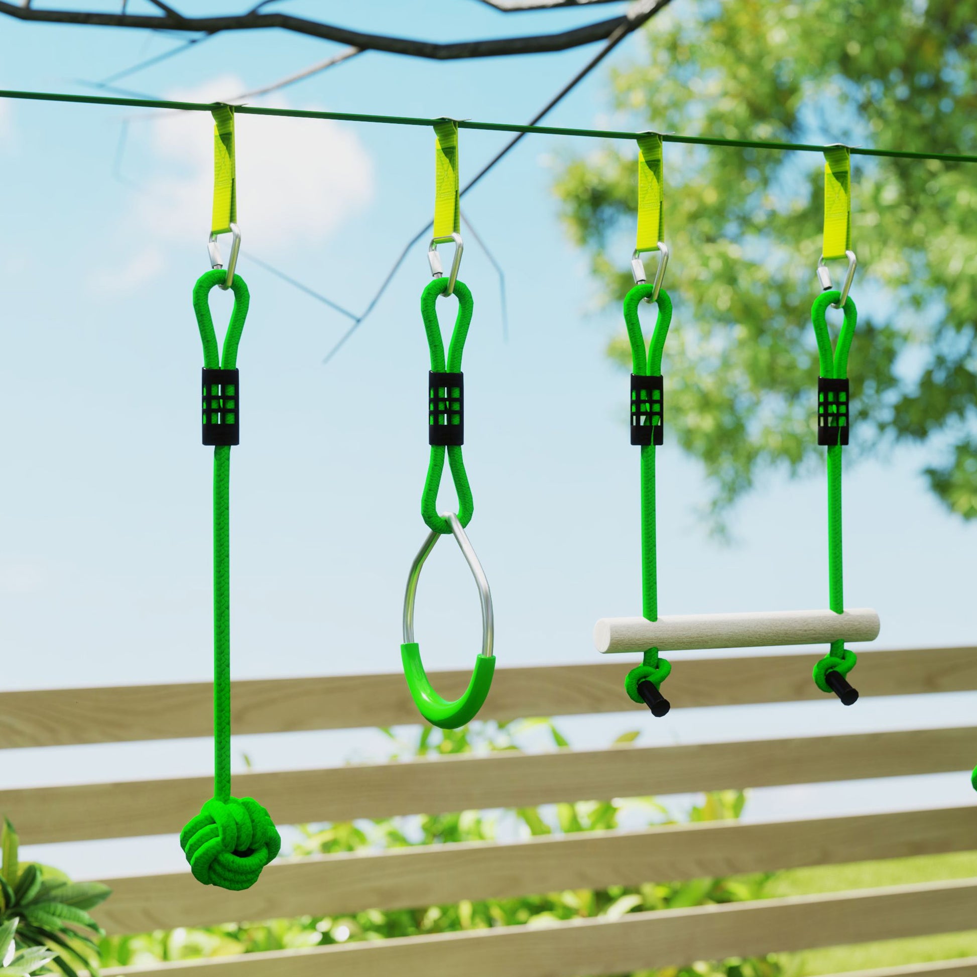 Children's Zip Line 10m Zip Line Set for Children Outdoor Slackline with 2 Rings, 2 Climbing Bars, and 3 Spinner Wheels, Backyard Zip Line Kit for Backyard Garden