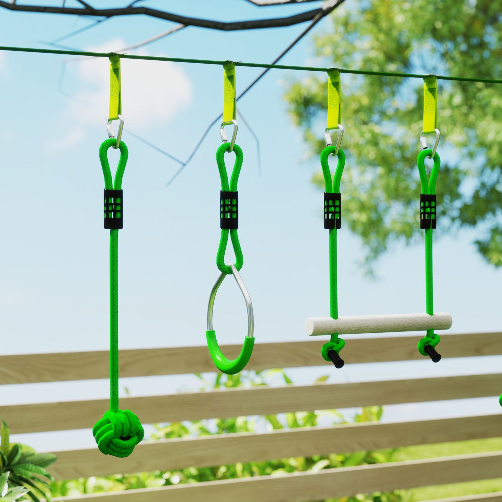 Children's Zip Line 10m Zip Line Set for Children Outdoor Slackline with 2 Rings, 2 Climbing Bars, and 3 Spinner Wheels, Backyard Zip Line Kit for Backyard Garden