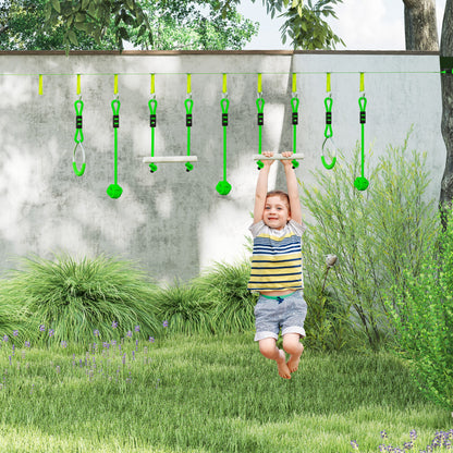 Children's Zip Line 10m Zip Line Set for Children Outdoor Slackline with 2 Rings, 2 Climbing Bars, and 3 Spinner Wheels, Backyard Zip Line Kit for Backyard Garden