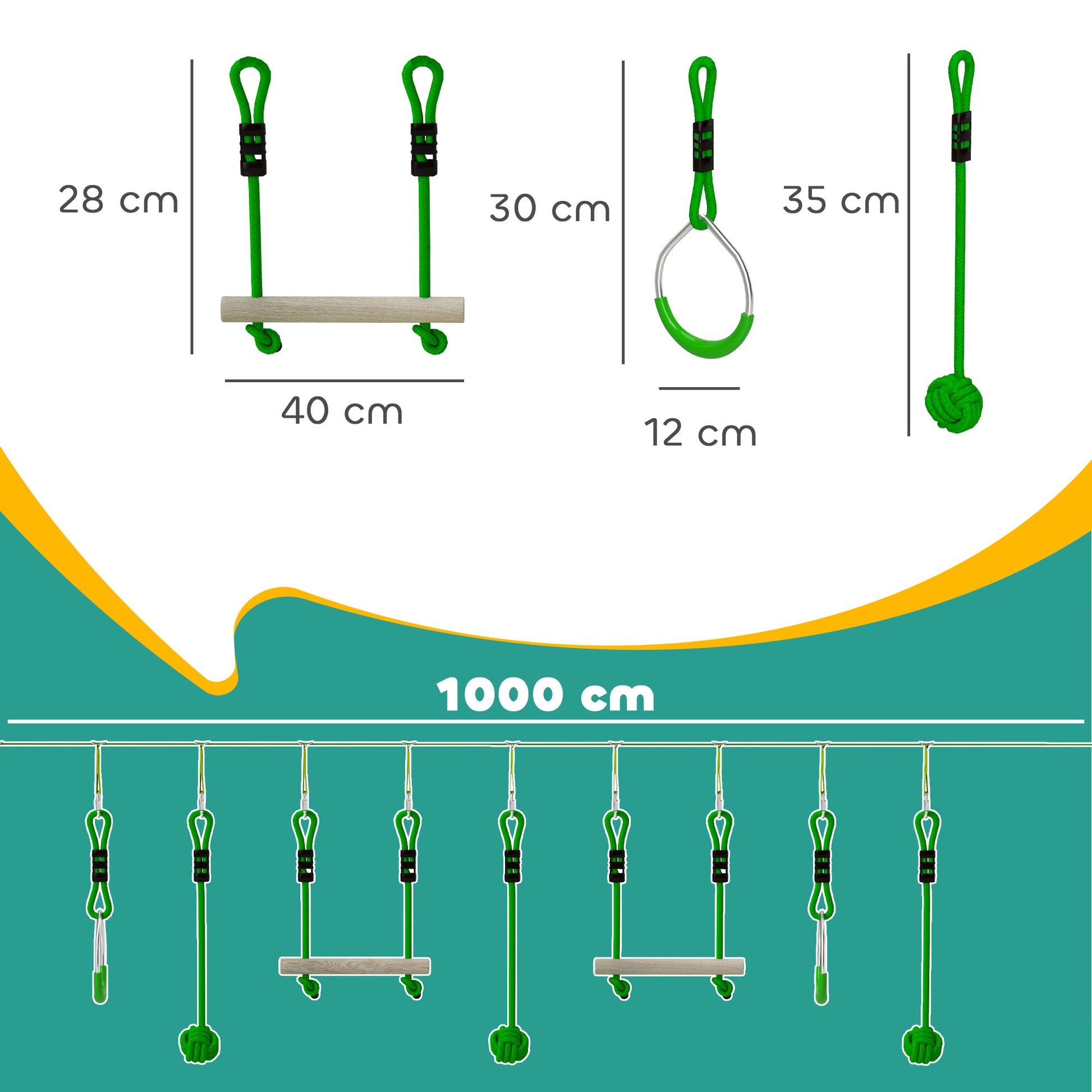 Children's Zip Line 10m Zip Line Set for Children Outdoor Slackline with 2 Rings, 2 Climbing Bars, and 3 Spinner Wheels, Backyard Zip Line Kit for Backyard Garden