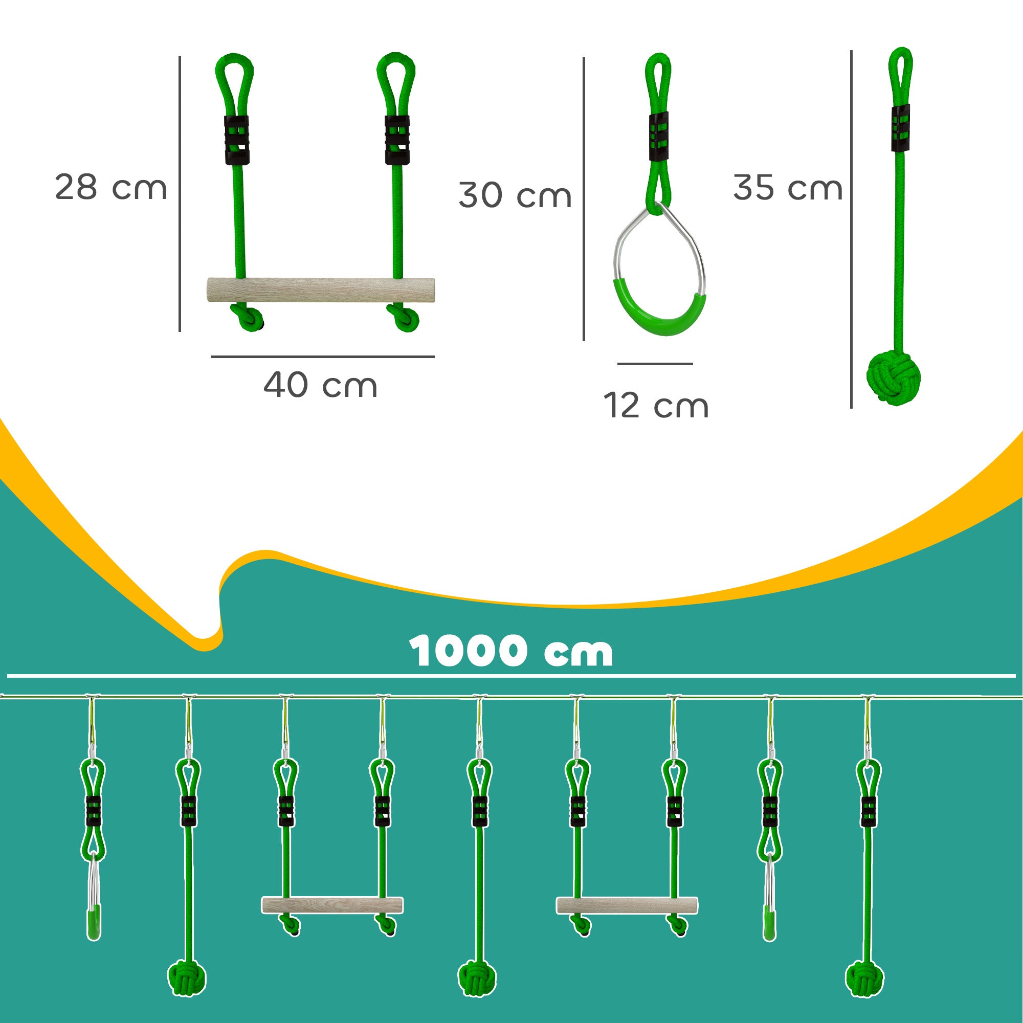 Children's Zip Line 10m Zip Line Set for Children Outdoor Slackline with 2 Rings, 2 Climbing Bars, and 3 Spinner Wheels, Backyard Zip Line Kit for Backyard Garden