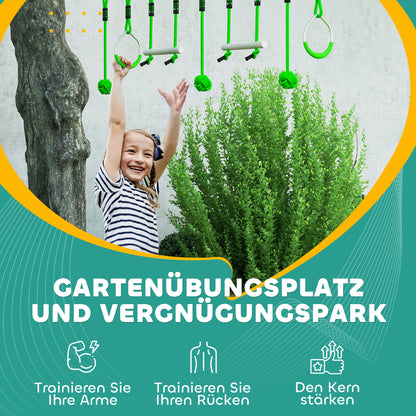 Children's Zip Line 10m Zip Line Set for Children Outdoor Slackline with 2 Rings, 2 Climbing Bars, and 3 Spinner Wheels, Backyard Zip Line Kit for Backyard Garden