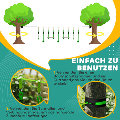 Children's Zip Line 10m Zip Line Set for Children Outdoor Slackline with 2 Rings, 2 Climbing Bars, and 3 Spinner Wheels, Backyard Zip Line Kit for Backyard Garden