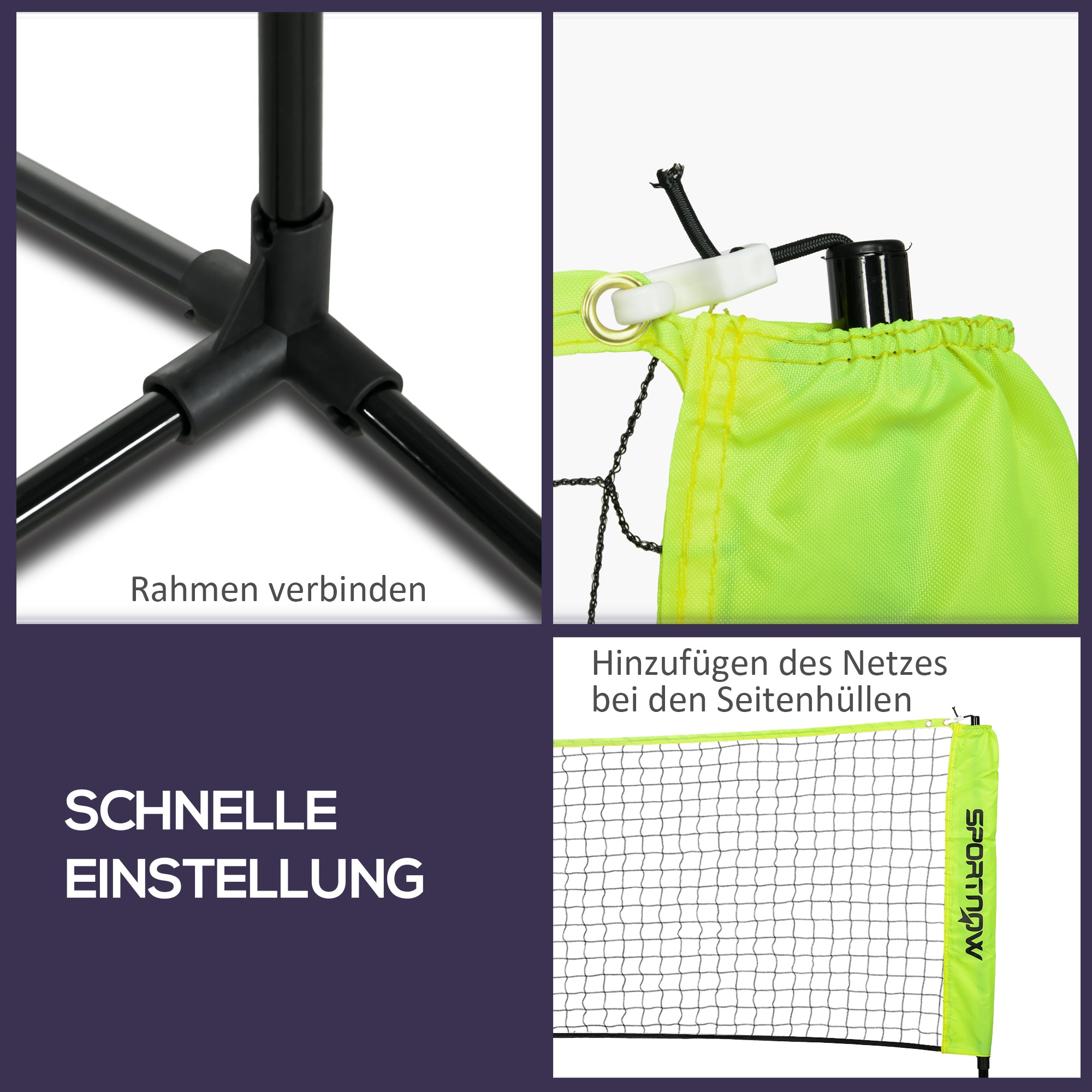 SPORTNOW Badminton Net Set Foldable Volleyball Net, 103/120/155H cm Height Adjustable Shuttlecock Net Tennis Net with Carrying Bag Indoor Outdoor, Metal Polyester Yellow