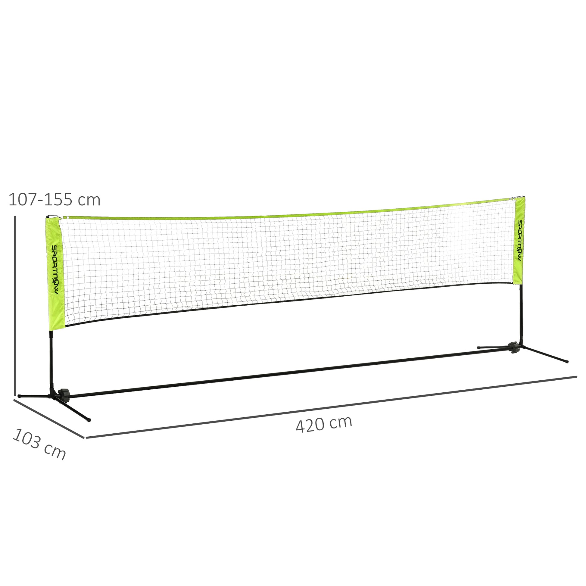 SPORTNOW Badminton Net Set Foldable Volleyball Net, 103/120/155H cm Height Adjustable Shuttlecock Net Tennis Net with Carrying Bag Indoor Outdoor, Metal Polyester Yellow