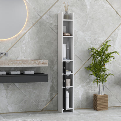 Bathroom Column Cabinet with 3 Doors 3 Open Shelves and Anti-Toppling System Modern Style 15x17x120 cm White and Black