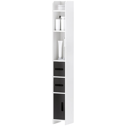 Bathroom Column Cabinet with 3 Doors 3 Open Shelves and Anti-Toppling System Modern Style 15x17x120 cm White and Black