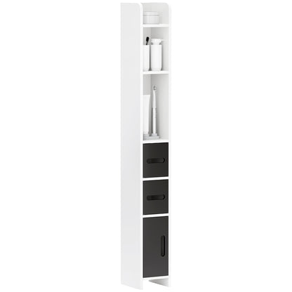Bathroom Column Cabinet with 3 Doors 3 Open Shelves and Anti-Toppling System Modern Style 15x17x120 cm White and Black