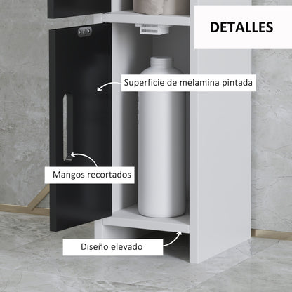 Bathroom Column Cabinet with 3 Doors 3 Open Shelves and Anti-Toppling System Modern Style 15x17x120 cm White and Black