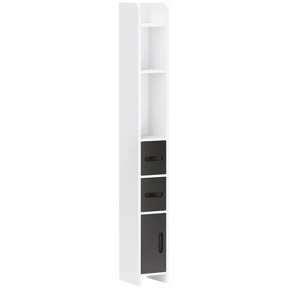 Bathroom Column Cabinet with 3 Doors 3 Open Shelves and Anti-Toppling System Modern Style 15x17x120 cm White and Black