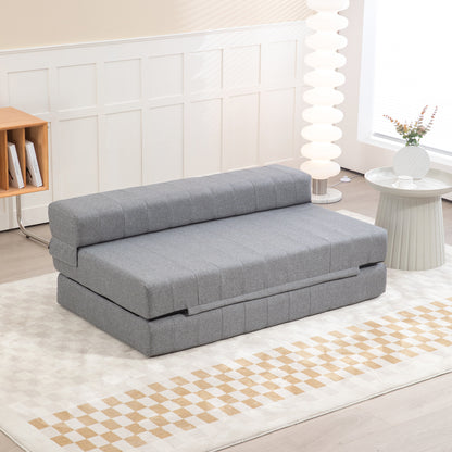 Floor Sofa 2-in-1 Foldable Sleeper Sofa with Linen Look, for 2 Persons, Padded Sofa Bed up to 250 kg Load Capacity for Living Room, Bedroom, Gray