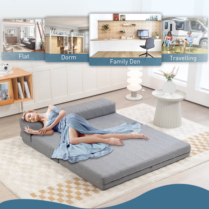 Floor Sofa 2-in-1 Foldable Sleeper Sofa with Linen Look, for 2 Persons, Padded Sofa Bed up to 250 kg Load Capacity for Living Room, Bedroom, Gray