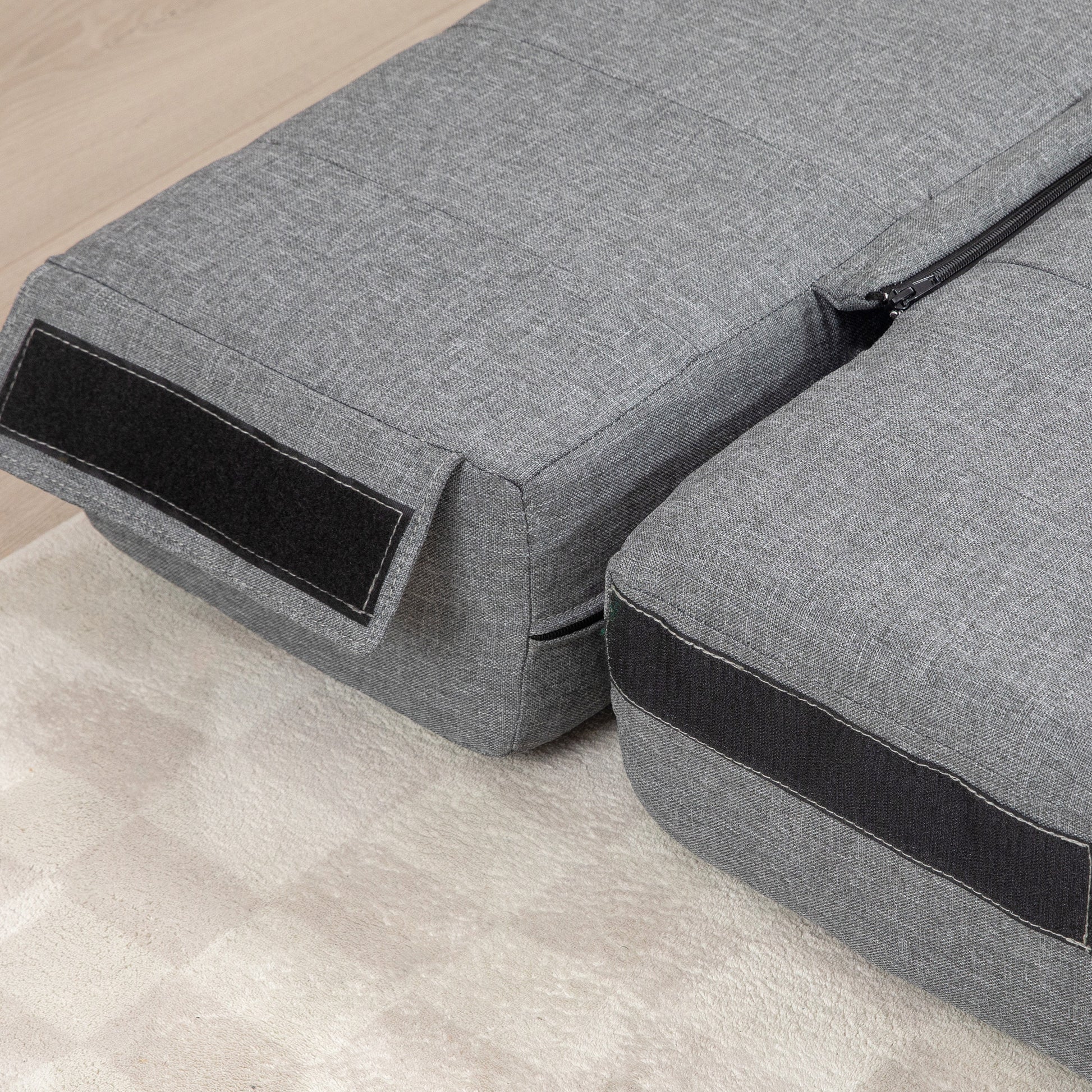Floor Sofa 2-in-1 Foldable Sleeper Sofa with Linen Look, for 2 Persons, Padded Sofa Bed up to 250 kg Load Capacity for Living Room, Bedroom, Gray