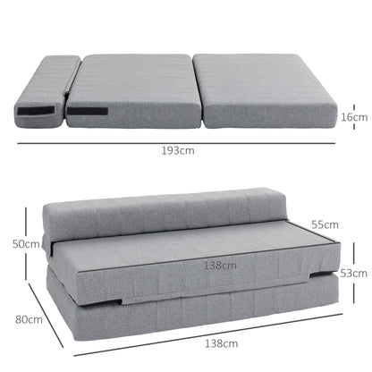 Floor Sofa 2-in-1 Foldable Sleeper Sofa with Linen Look, for 2 Persons, Padded Sofa Bed up to 250 kg Load Capacity for Living Room, Bedroom, Gray